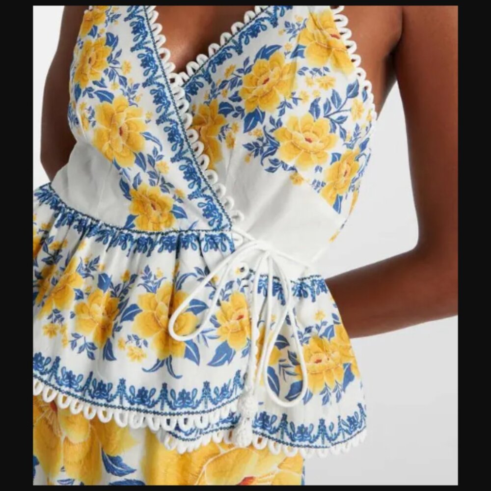 NWT FARM Rio Zuli Sleeveless Blouse Floral Lace-Trimmed Cotton Top Sz L $280.00